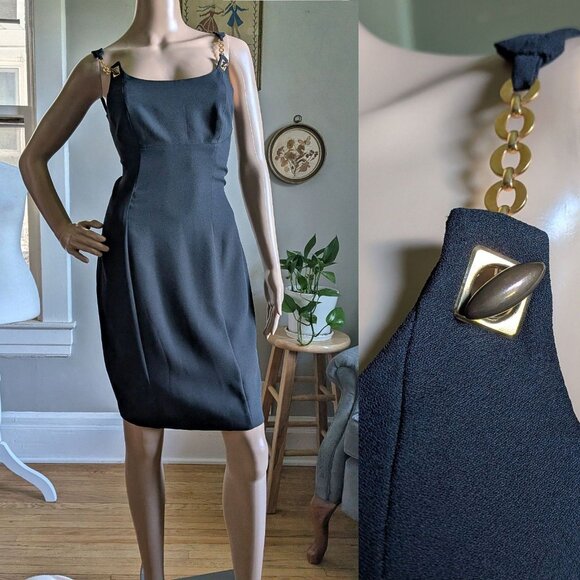 NWT Vintage 90s JS Collections Little Black Dress LBD Mini Gold Evening Size 4 - Picture 1 of 14